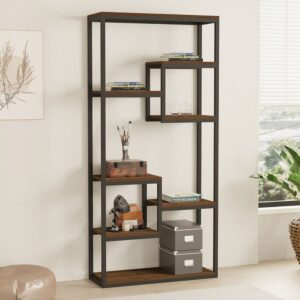 wohnli-moebel-suche-M26008273-1 Walnuss- und schwarze Industrie-Stil High Shelf – 182 cm 85x182x29cm Spanplatte Schwarz Concept Usine Möbel Wohnzimmermöbel Bücherregale