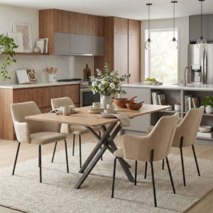 2er-Set Polsterstühle aus beigem Stoff mit Metallbeinen 58x83x54cm Stoff Beige Siediti Fuori e Dentro Möbel Esszimmermöbel Stühle