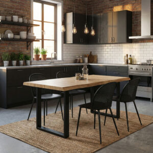 wohnli-moebel-suche-M26008613-1 2er-Set Stühle aus Resin Flechtoptik mit schwarzen Metallbeinen 55x80x47cm Harz Schwarz Siediti Fuori e Dentro Möbel Esszimmermöbel Stühle