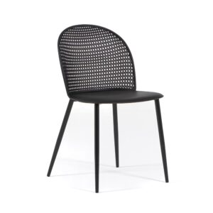 Wohnli Möbelsuche - 2er-Set Stühle aus Resin Flechtoptik mit schwarzen Metallbeinen