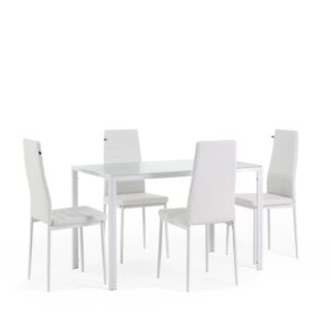 wohnli-moebel-suche-M26008617 Wohnli Möbelsuche - Essgruppe Tisch 120x70cm rechteckig mit 4 Stühlen Kunstleder weiß