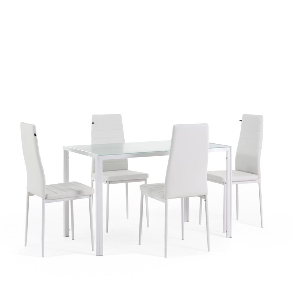 wohnli-moebel-suche-M26008617 Wohnli Möbelsuche - Essgruppe Tisch 120x70cm rechteckig mit 4 Stühlen Kunstleder weiß