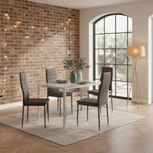 wohnli-moebel-suche-M26008640-1 2er-Set Stühle aus Kunstleder taupe mit Metallbeinen 50x98x41cm PVC - Polyvinlychlorid Braun Siediti Fuori e Dentro Möbel Esszimmermöbel Stühle