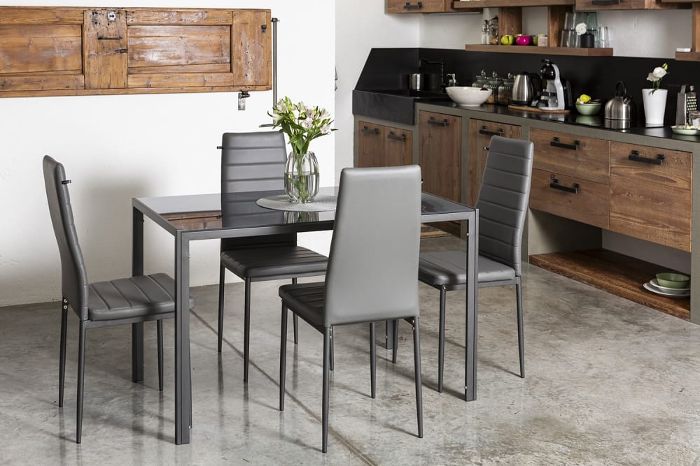 2er-Set Stühle aus grauem Kunstleder mit Metallbeinen 50x98x41cm PVC - Polyvinlychlorid Grau Siediti Fuori e Dentro Möbel Esszimmermöbel Stühle