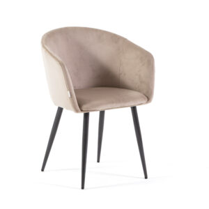 Wohnli Möbelsuche - 2er-Set gepolsterte Samtstühle beige mit grauen Metallbeinen