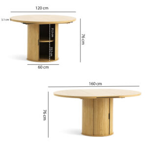 Ausziehbarer runder Holztisch Ø120 cm mit Stauraum 120x76x120cm Spanplatte Beige Uberti Möbel Esszimmermöbel Esstische