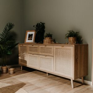 wohnli-moebel-suche-M26009486-1 Sideboard mit Schubladen und Schränken in Rattanoptik 180x71x40cm Spanplatte Braun Concept Usine Möbel Esszimmermöbel Sideboards, Highboards & niedrige Anrichten