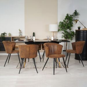 wohnli-moebel-suche-M26009644-1 6er-Set Esszimmerstühle Mikrofaser Metall Vintage Braun 56x74x59cm Stoff Braun Meubles Cosy Möbel Esszimmermöbel Stühle