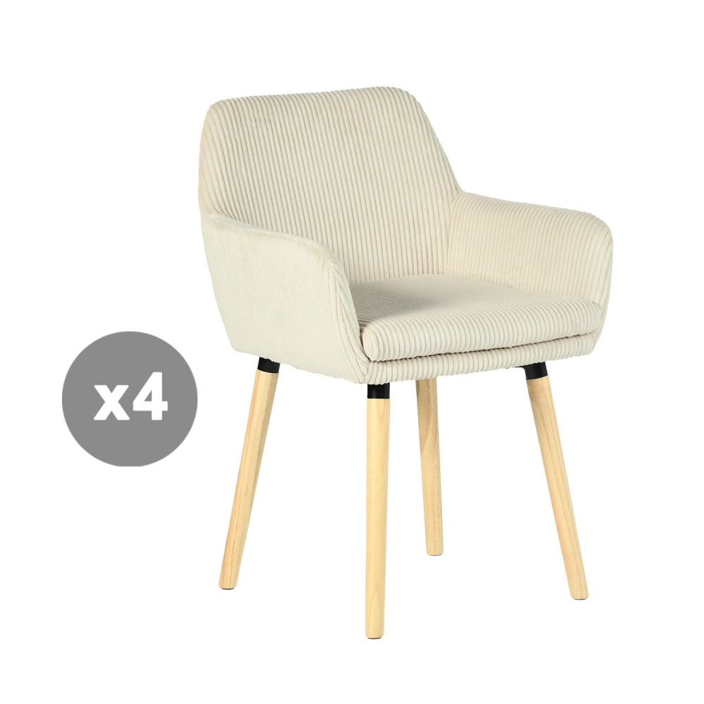 Wohnli Möbelsuche - 4er-Set Esszimmerstühle Cordstoff skandinavischer Stil Beige