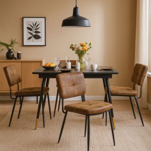 wohnli-moebel-suche-M26009681-1 4er-Set Esszimmerstühle Vintage Retro Stil Metallgestell Braun 45x82x54cm Stoff Braun Meubles Cosy Möbel Esszimmermöbel Stühle