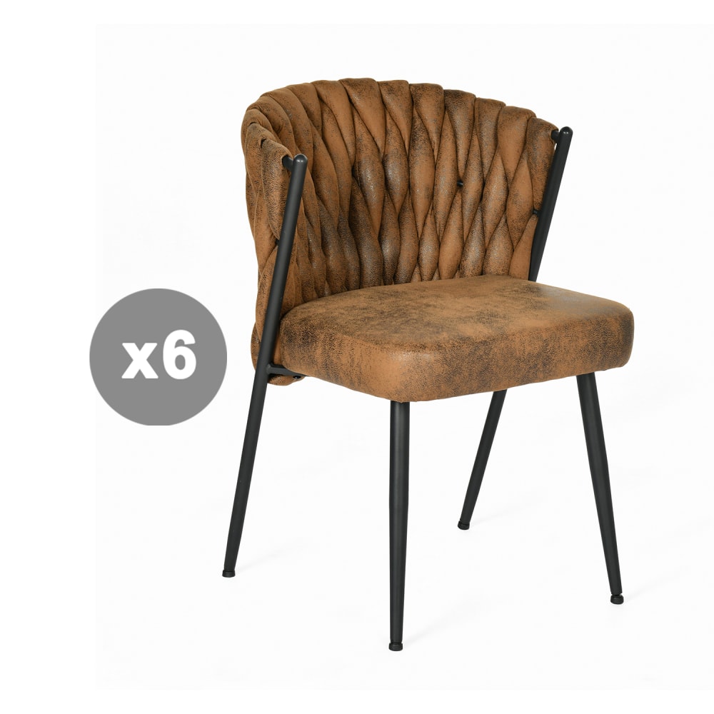 Wohnli Möbelsuche - 6er-Set Esszimmerstühle Retro Vintage Stoff Metallgestell braun