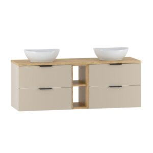 wohnli-moebel-suche-M26009708 Wohnli Möbelsuche - Doppelwaschtisch 140cm 2 Nischen Melamin Kaschmir und Holz