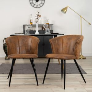 wohnli-moebel-suche-M26009749-1 2er-Set Esszimmerstühle Mikrofaser Metall Vintage Braun 56x74x59cm Stoff Braun Meubles Cosy Möbel Esszimmermöbel Stühle