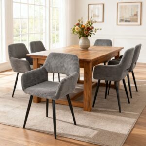 6er-Set Esszimmerstühle gepolstert Metallbeine Skandinavisch Grau 54x78x53cm Stoff Grau Meubles Cosy Möbel Esszimmermöbel Stühle