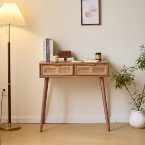 wohnli-moebel-suche-M26010024-1 Konsolentisch 2 Schubladen aus Massivholz und Rattan 42x79x80cm Rattan Braun Nordlys Möbel Wohnzimmermöbel Konsolentische