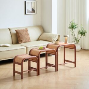 wohnli-moebel-suche-M26010046-1 Couchtisch (3er Set) aus Holz und Rattan 40x58x60cm Holz Braun Nordlys Möbel Wohnzimmermöbel Couchtische