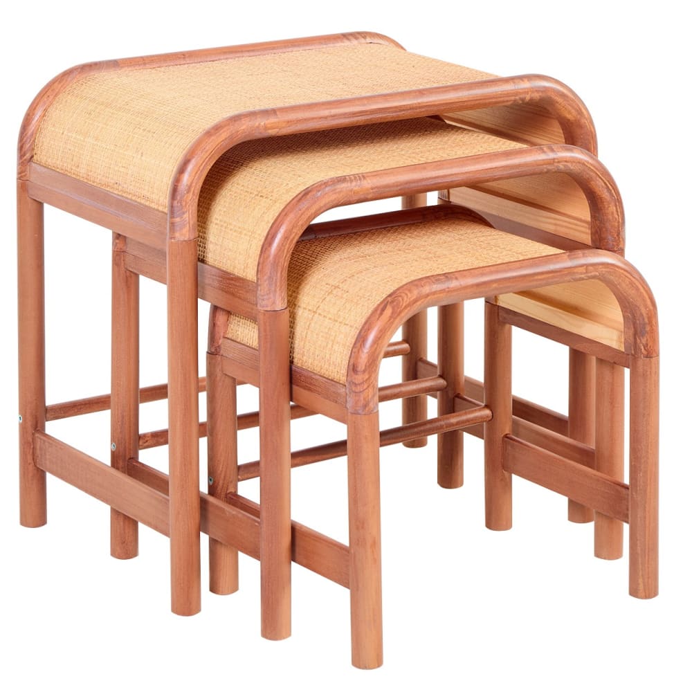 Wohnli Möbelsuche - Couchtisch (3er Set) aus Holz und Rattan