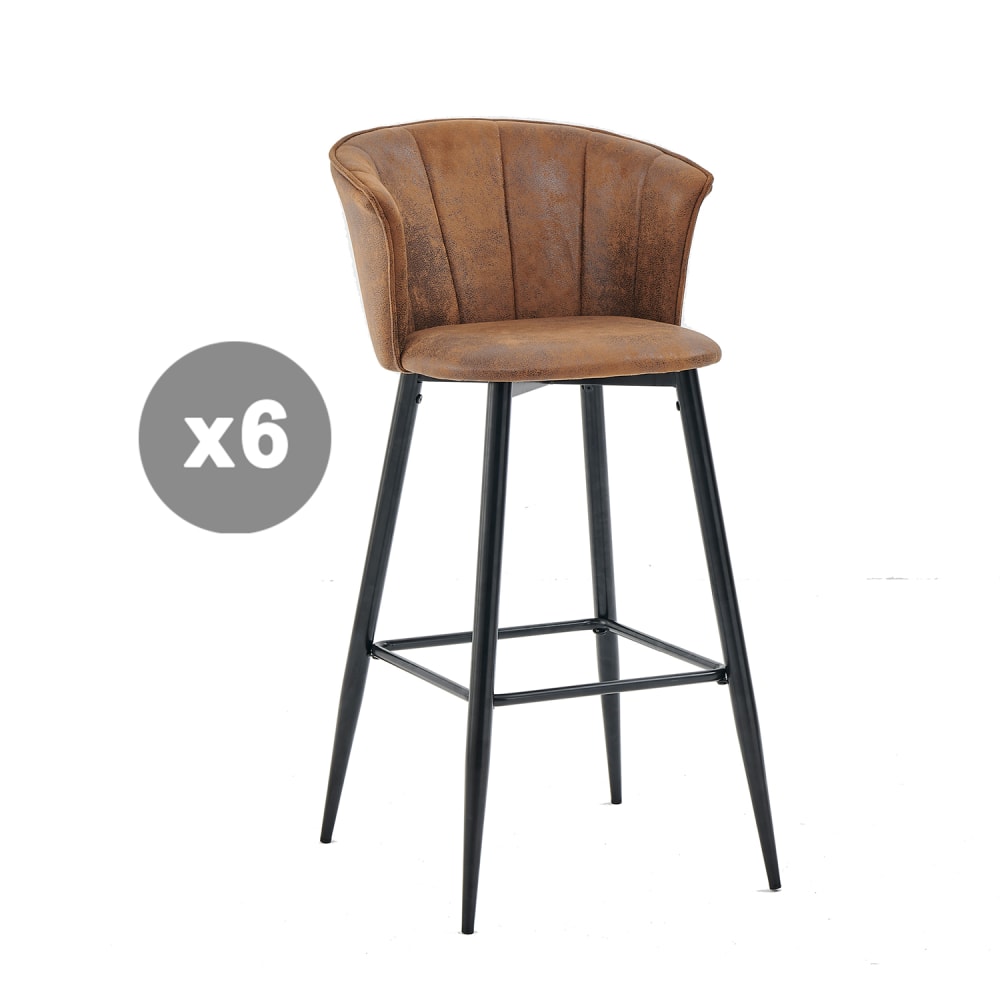 wohnli-moebel-suche-M26010056 Wohnli Möbelsuche - 6er-Set Barstühle Retro-Industrie Mikrofaser Stahl Braun