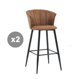wohnli-moebel-suche-M26010061 Wohnli Möbelsuche - 2er-Set Barstühle Retro-Industrie Mikrofaser Stahl Braun