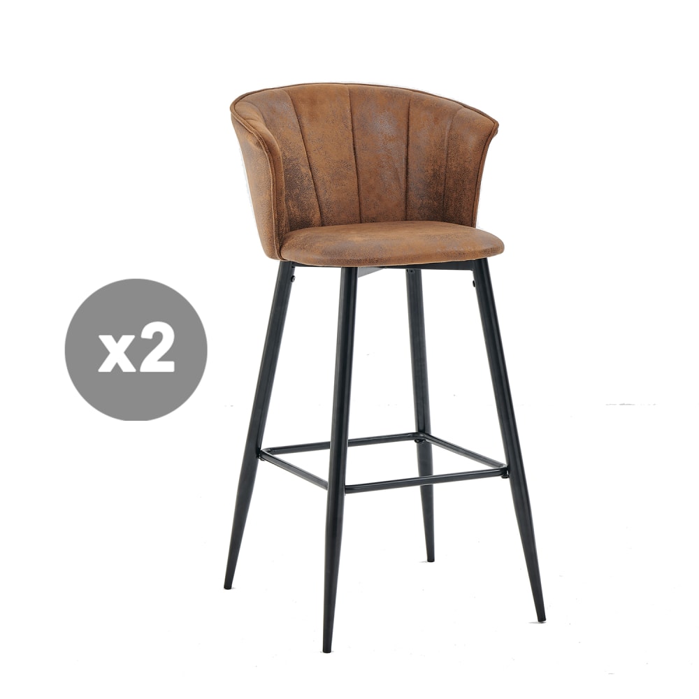 wohnli-moebel-suche-M26010061 Wohnli Möbelsuche - 2er-Set Barstühle Retro-Industrie Mikrofaser Stahl Braun