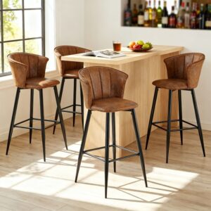 wohnli-moebel-suche-M26010062-1 4er-Set Barstühle Retro-Industrie Mikrofaser Stahl Braun 53x97x49cm Metall Braun Meubles Cosy Möbel Esszimmermöbel Barhocker
