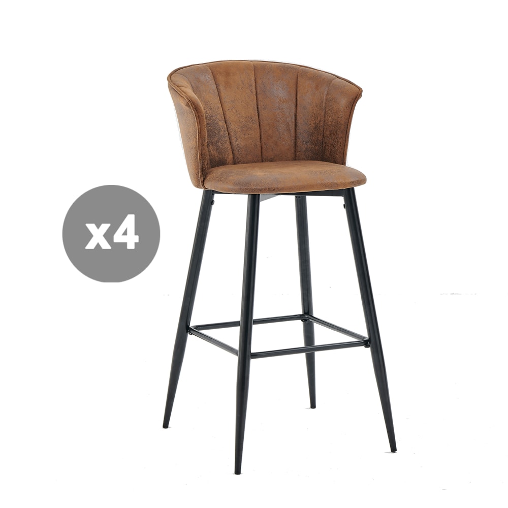 wohnli-moebel-suche-M26010062 Wohnli Möbelsuche - 4er-Set Barstühle Retro-Industrie Mikrofaser Stahl Braun