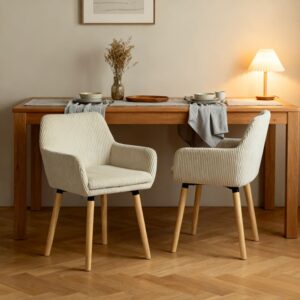 wohnli-moebel-suche-M26010325-1 2er-Set Esszimmerstühle Cordstoff skandinavischer Stil Beige 54x77x53cm Stoff Beige Meubles Cosy Möbel Esszimmermöbel Stühle