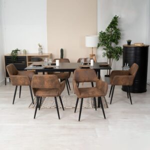 wohnli-moebel-suche-M26010329-1 6er-Set Esszimmerstuhl Retro Vintage Industrial Mikrofaser braun 54x78x53cm Stoff Braun Meubles Cosy Möbel Esszimmermöbel Stühle