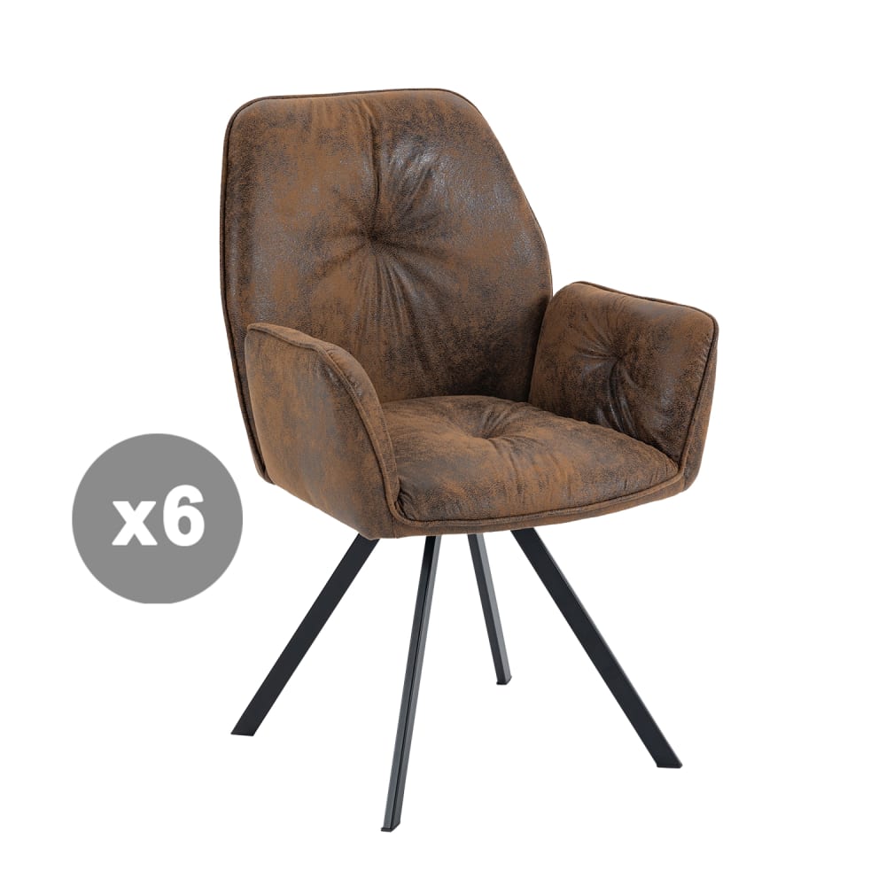 wohnli-moebel-suche-M26010344 Wohnli Möbelsuche - 6er-Set drehbare Esszimmerstühle mit Armlehnen Vintage Brown