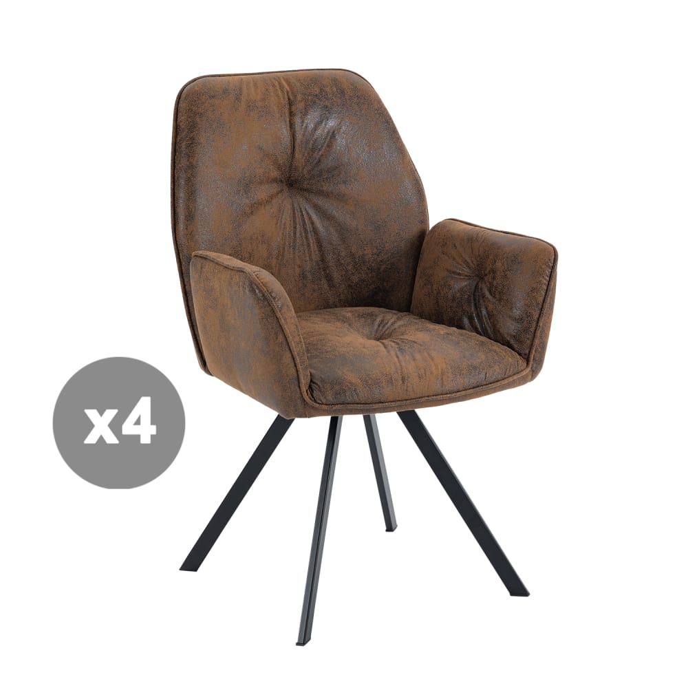 wohnli-moebel-suche-M26010346 Wohnli Möbelsuche - 4er-Set drehbare Esszimmerstühle mit Armlehnen Vintage Brown