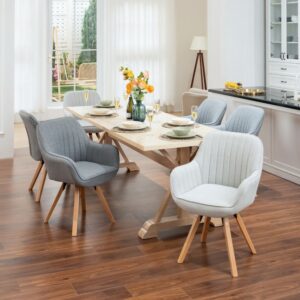 wohnli-moebel-suche-M26010349-1 6er-Set drehbare Esszimmerstühle mit Armlehnen skandinavisch grau 57x83x56cm Stoff Grau Meubles Cosy Möbel Esszimmermöbel Stühle