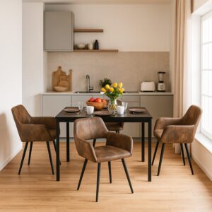 wohnli-moebel-suche-M26010352-1 4er-Set Esszimmerstuhl Retro Vintage Industrial Mikrofaser braun 54x78x53cm Stoff Braun Meubles Cosy Möbel Esszimmermöbel Stühle