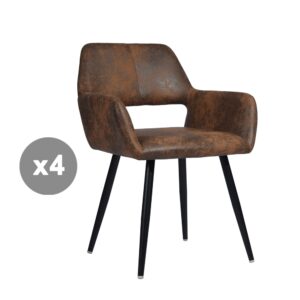 wohnli-moebel-suche-M26010352 Wohnli Möbelsuche - 4er-Set Esszimmerstuhl Retro Vintage Industrial Mikrofaser braun