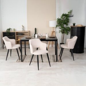 wohnli-moebel-suche-M26010353-1 4er-Set Esszimmerstühle gepolsterte Sitze Stahlbeinen hellbeige 47x81x46cm Stoff Beige Meubles Cosy Möbel Esszimmermöbel Stühle
