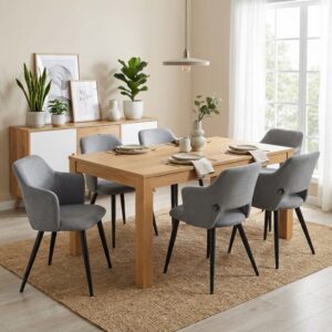 wohnli-moebel-suche-M26010361-1 6er-Set Esszimmerstühle gepolsterte Sitze Stahlbeinen grau 52x78x48cm Stoff Grau Meubles Cosy Möbel Esszimmermöbel Stühle
