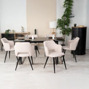 wohnli-moebel-suche-M26010364-1 6er-Set Esszimmerstühle gepolsterte Sitze Stahlbeinen hellbeige 47x81x46cm Stoff Beige Meubles Cosy Möbel Esszimmermöbel Stühle