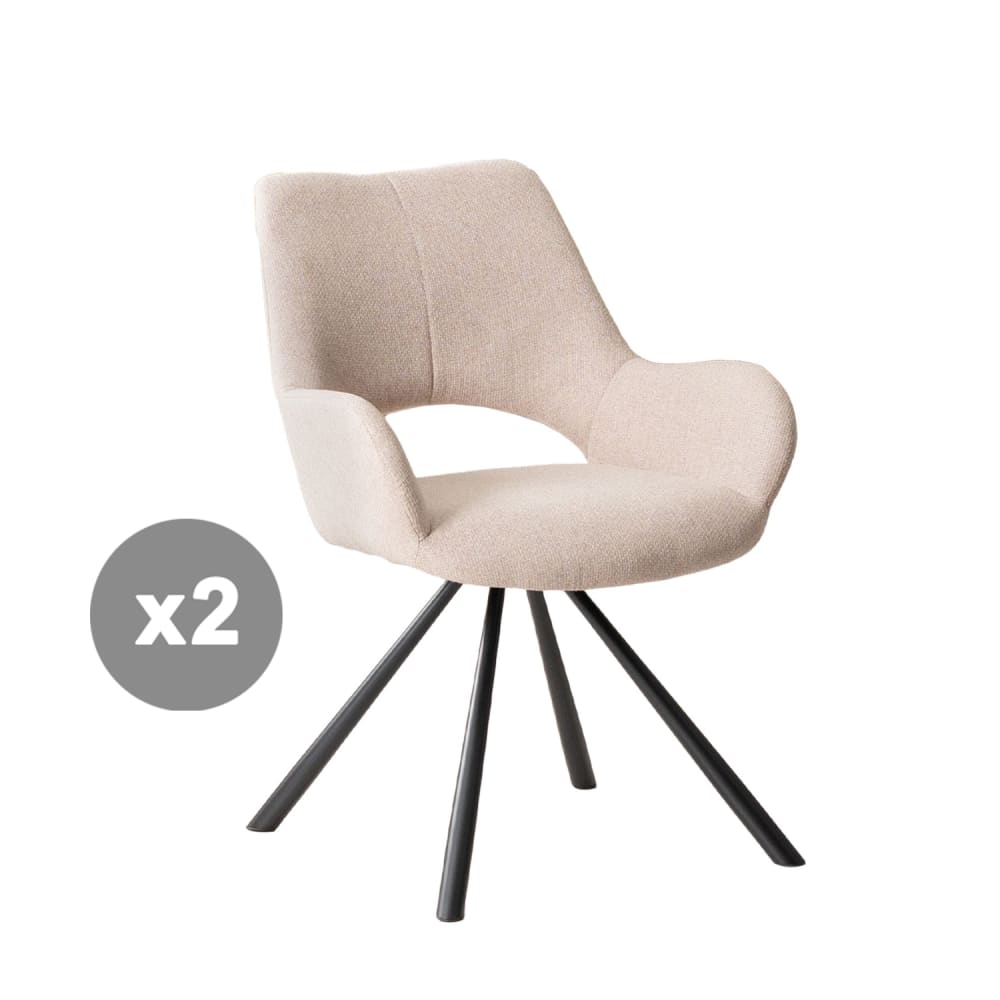 wohnli-moebel-suche-M26010368 Wohnli Möbelsuche - 2er-Set Esszimmerstühle Stoffbezug Armlehnen Metallbeine Beige
