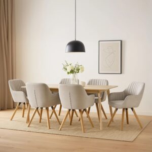 wohnli-moebel-suche-M26010370-1 4er-Set drehbare Esszimmerstühle mit Armlehnen skandinavisch beige 57x83x56cm Stoff Beige Meubles Cosy Möbel Esszimmermöbel Stühle