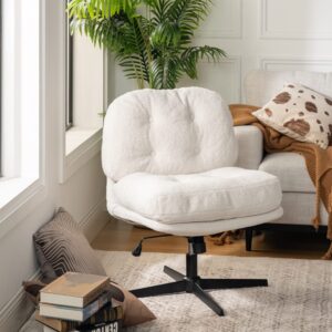 Sessel drehbar höhenverstellbar Bouclé-Stoff weiß 65x92x54cm Stoff Weiß Meubles Cosy Sofas und Sessel Sessel, Poufs und Fußbänke Sessel