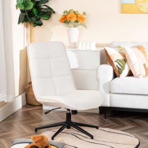 Sessel drehbar höhenverstellbar Chenille-Stoff weiß 61x95x67cm Stoff Weiß Meubles Cosy Sofas und Sessel Sessel, Poufs und Fußbänke Sessel