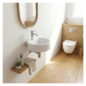wohnli-moebel-suche-M26010422-1 Vasque à suspendre ou à poser ronde en résine blanche 36cm 36x10x36cm Harz Weiß Mob In Möbel Badezimmermöbel Waschbecken