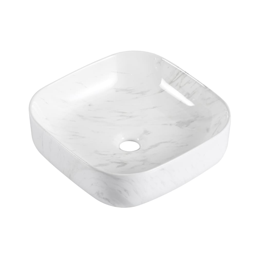 Wohnli Möbelsuche - Vasque à poser  carrée en céramique effet marbre blanc 37cm