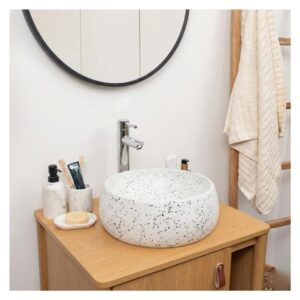 40 cm rundes Terrazzo-Waschbecken für den Aufsatz 40x15x40cm Keramik Weiß Mob In Möbel Badezimmermöbel Waschbecken