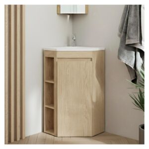 wohnli-moebel-suche-M26010446-1 Eckwaschtisch auf Füßen mit Waschbecken und -Armatur 45x88x45cm Spanplatte Braun Mob In Möbel Badezimmermöbel Waschtische