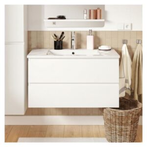 80cm Waschtisch Eiche-Optik mit Becken & Chrom-Armatur 80x45x45cm Spanplatte Weiß Mob In Möbel Badezimmermöbel Waschtische