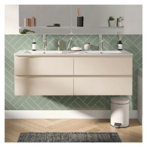 Doppelwaschtisch 120cm Keramik-Platte & Chrom-Armaturen 120x43x45cm Spanplatte Beige Mob In Möbel Badezimmermöbel Waschtische