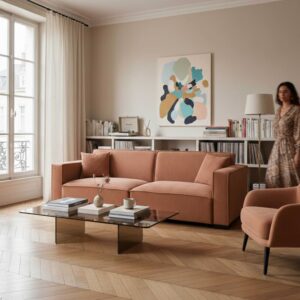 Gerades Sofa mit Cordbezug 3-Sitzer L 230 cm terrakotta 230x76x90cm Samt Braun Oviala Sofas und Sessel Sofas 2-Sitzer-Sofas & 3-Sitzer-Sofas