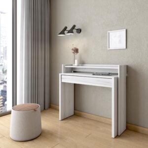 wohnli-moebel-suche-M26012120-1 Ausziehbarer Schreibtisch Holzeffekt Weiß gemasert 99x35x90cm 99x90x35cm Spanplatte Weiß Skraut home Möbel Büromöbel Schreibtische