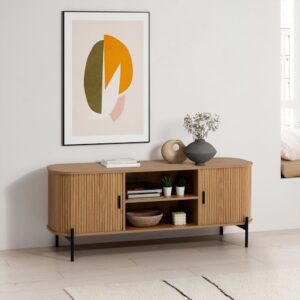 wohnli-moebel-suche-M26013156-1 TV-Schrank 2 Türen Eiche-Optik 140x55x40cm Spanplatte Braun HOMN Möbel Wohnzimmermöbel TV-Möbel