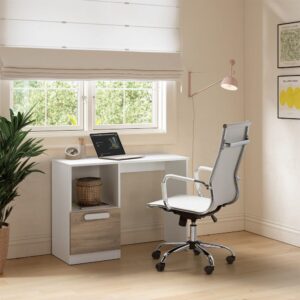 Schreibtisch mit 1 Tür Weiß 100x74x42cm Spanplatte Weiß HOMN Möbel Büromöbel Schreibtische